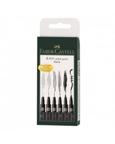 sets 6 feutres Pitt noir Faber-Castell